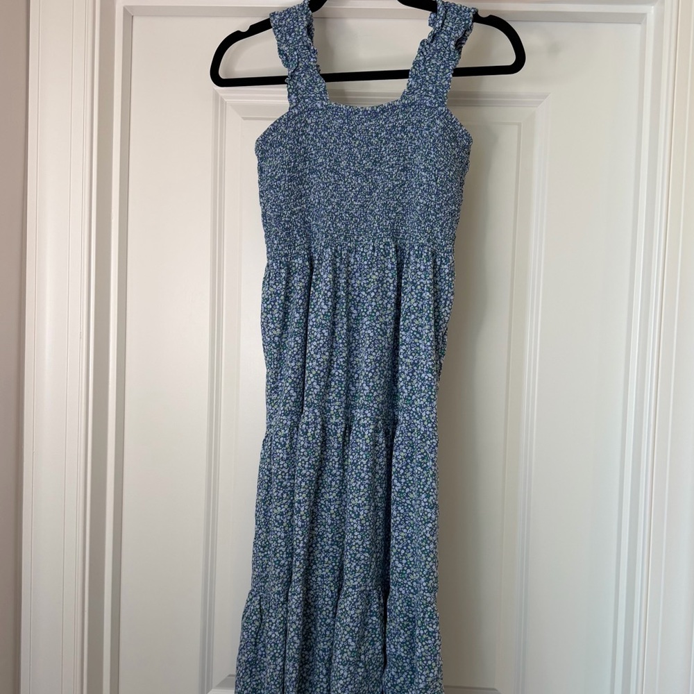 aerie Blue Floral Smocked Maxi Dress